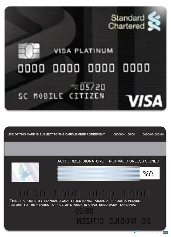 Download Tanzania Standard Chartered Bank visa platinum credit card Photoshop template